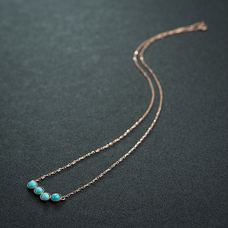 18K金镶高瓷铁线蓝绿松石项链-红掌柜