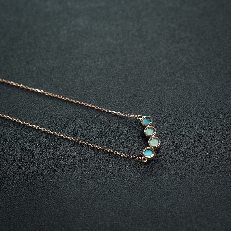 18K金镶高瓷蓝绿松石项链-红掌柜