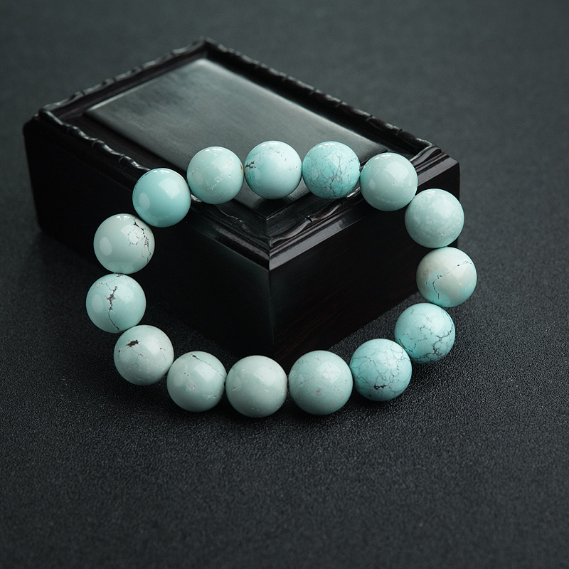 13mm中高瓷铁线浅蓝绿松石单圈手串-红掌柜
