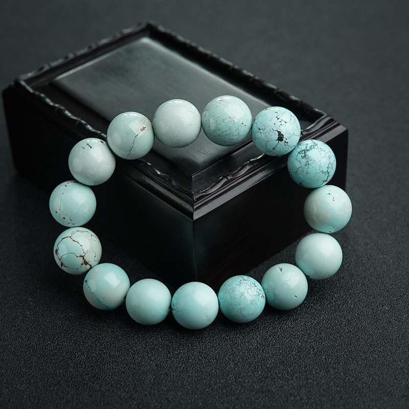 中高瓷铁线浅蓝绿松石手串-红掌柜