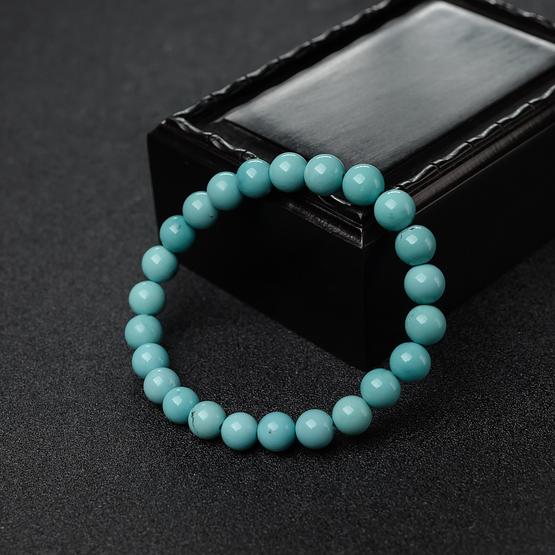 7mm高瓷铁线蓝绿绿松石单圈手串-红掌柜