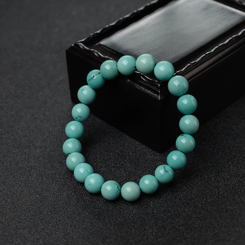 8.5mm高瓷铁线蓝绿绿松石单圈手串-红掌柜