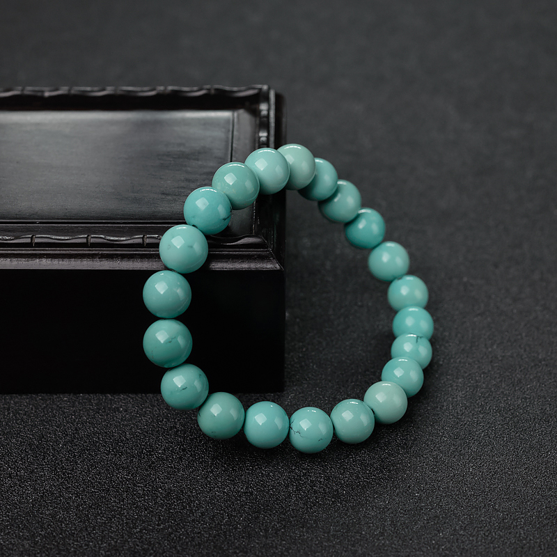 高瓷铁线蓝绿绿松石单圈手串-红掌柜