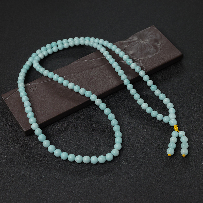 7.5mm中高瓷铁线浅蓝绿松石108佛珠-红掌柜