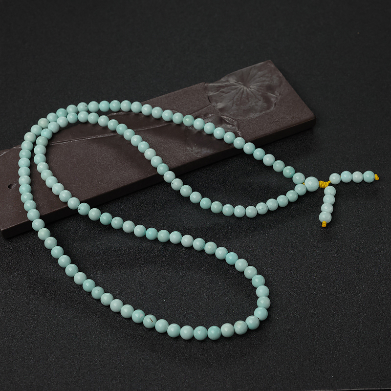 7mm中高瓷铁线蓝绿绿松石108佛珠-红掌柜