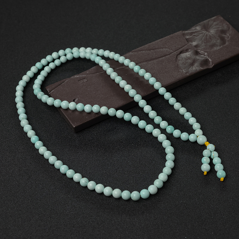 7.5mm中高瓷铁线蓝绿绿松石108佛珠-红掌柜