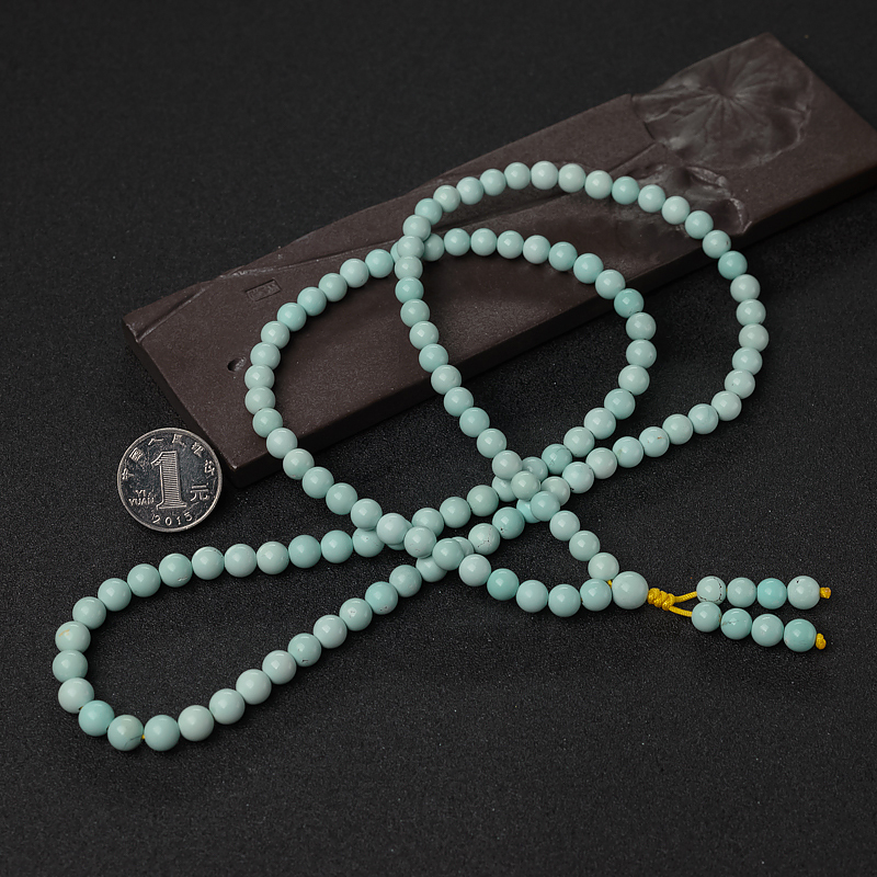 铁线蓝绿绿松石佛珠-红掌柜