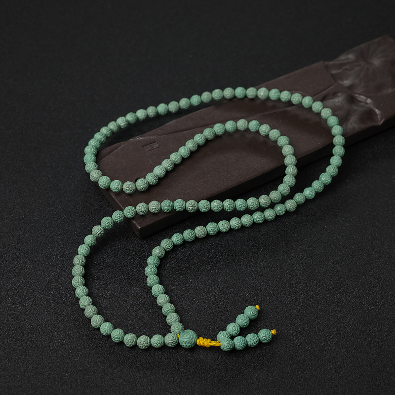高瓷铁线蓝绿绿松石佛珠-红掌柜