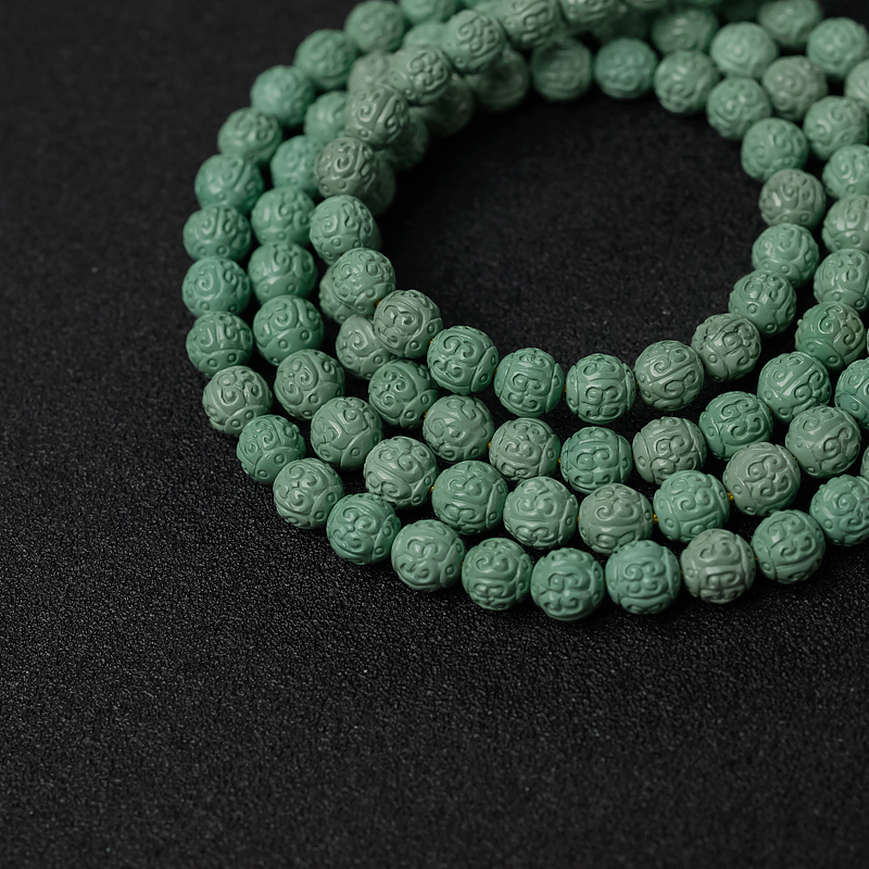 高瓷铁线绿松石108佛珠-红掌柜