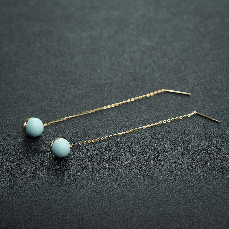 18K金镶中高瓷铁线蓝绿绿松石耳坠-红掌柜