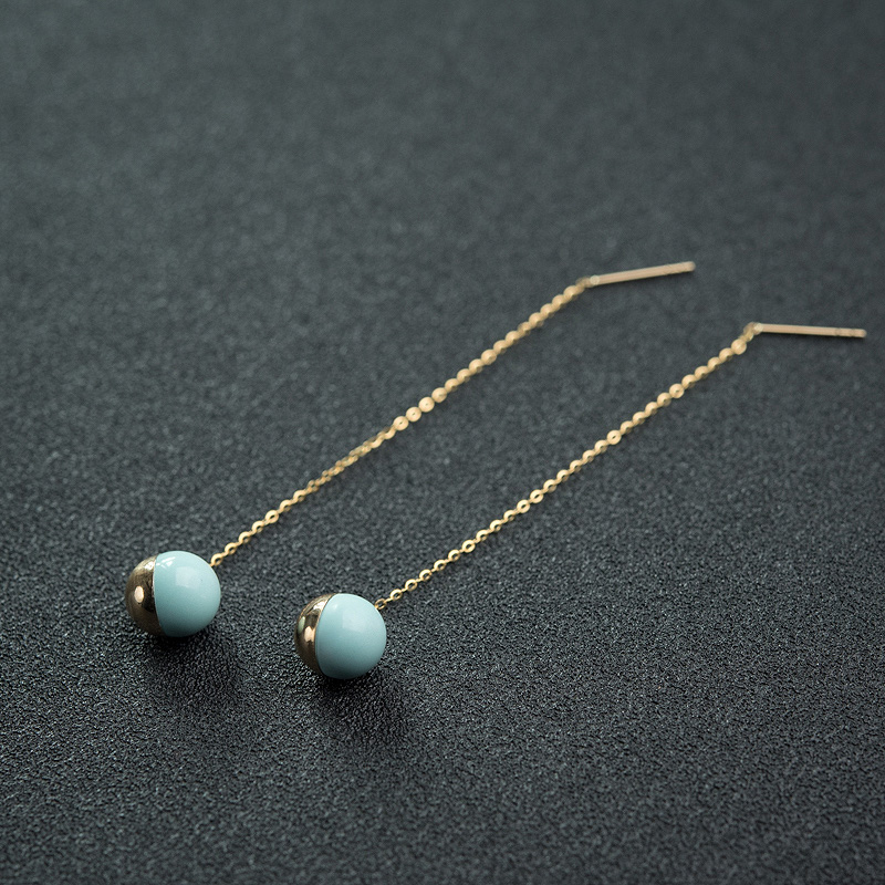 金镶中高瓷铁线蓝绿绿松石耳坠-红掌柜