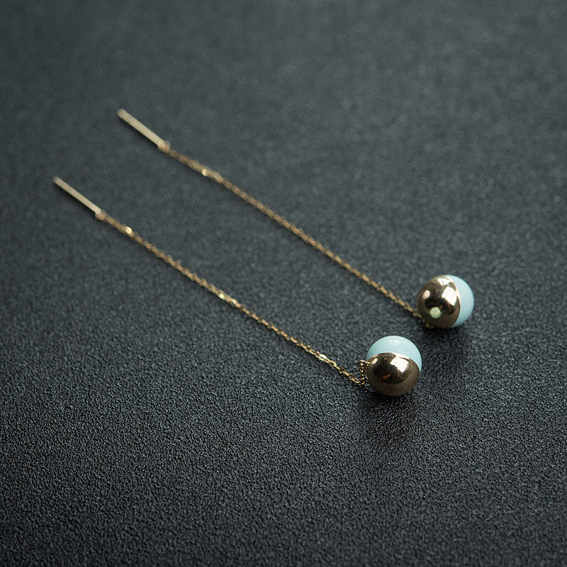 18K中高瓷铁线蓝绿绿松石耳坠-红掌柜