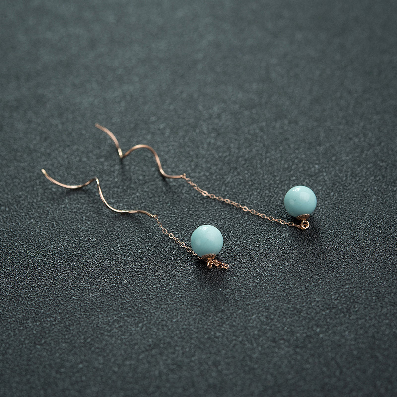 金镶中高瓷铁线蓝绿绿松石耳坠-红掌柜