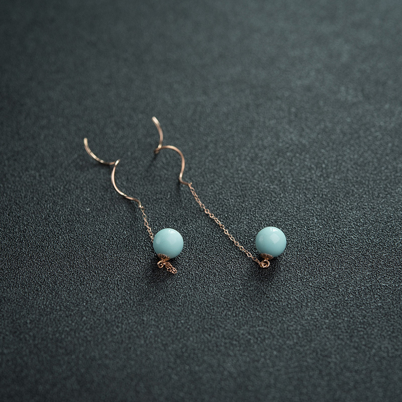 18K中高瓷铁线蓝绿绿松石耳坠-红掌柜