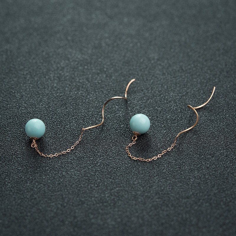 中高瓷铁线蓝绿绿松石耳坠-红掌柜