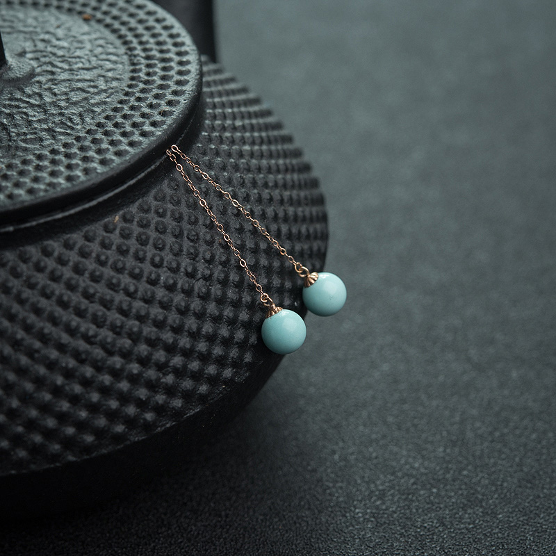 蓝绿绿松石耳坠-红掌柜