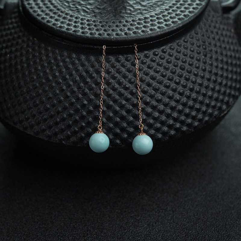 中高瓷铁线绿松石耳坠-红掌柜