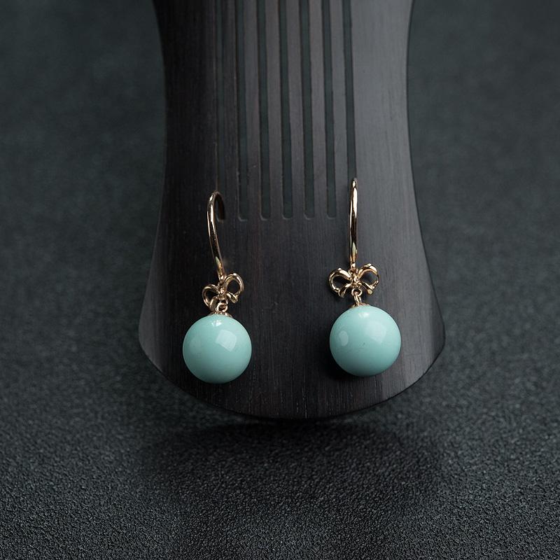 18K金镶高瓷铁线蓝绿绿松石耳坠-红掌柜