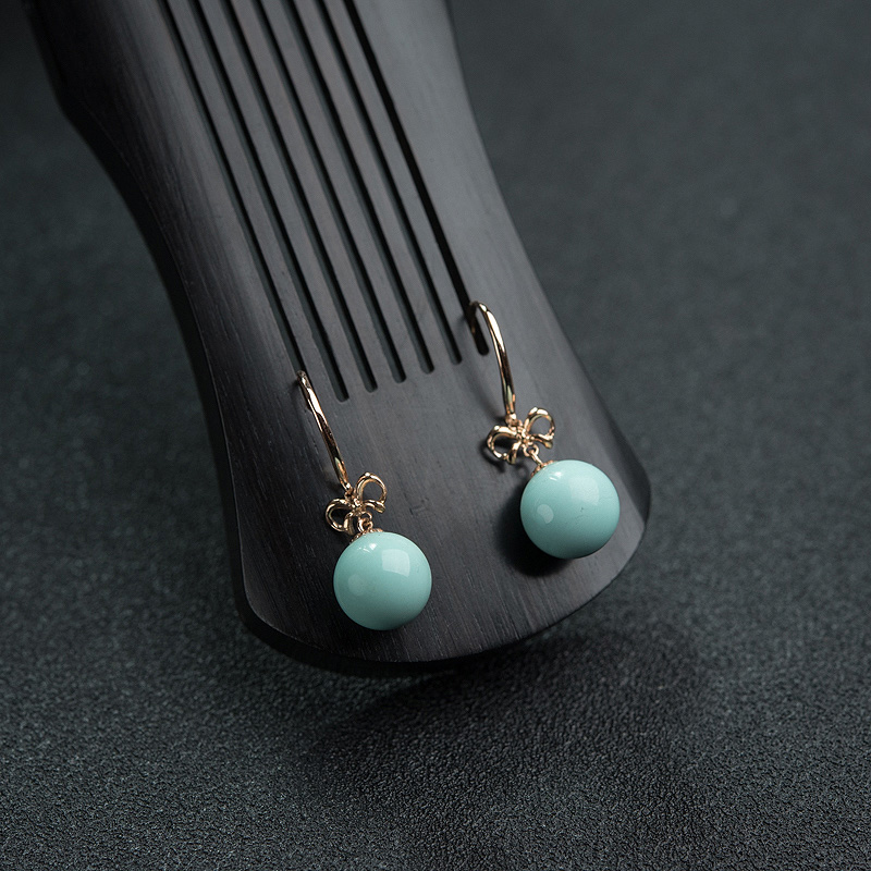 金镶高瓷铁线蓝绿绿松石耳坠-红掌柜