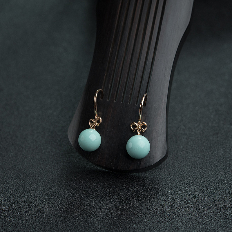 18K高瓷铁线蓝绿绿松石耳坠-红掌柜