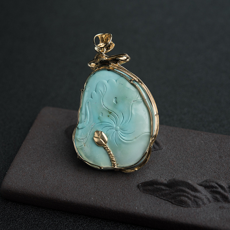 中高瓷浅蓝绿松石佛吊坠-红掌柜