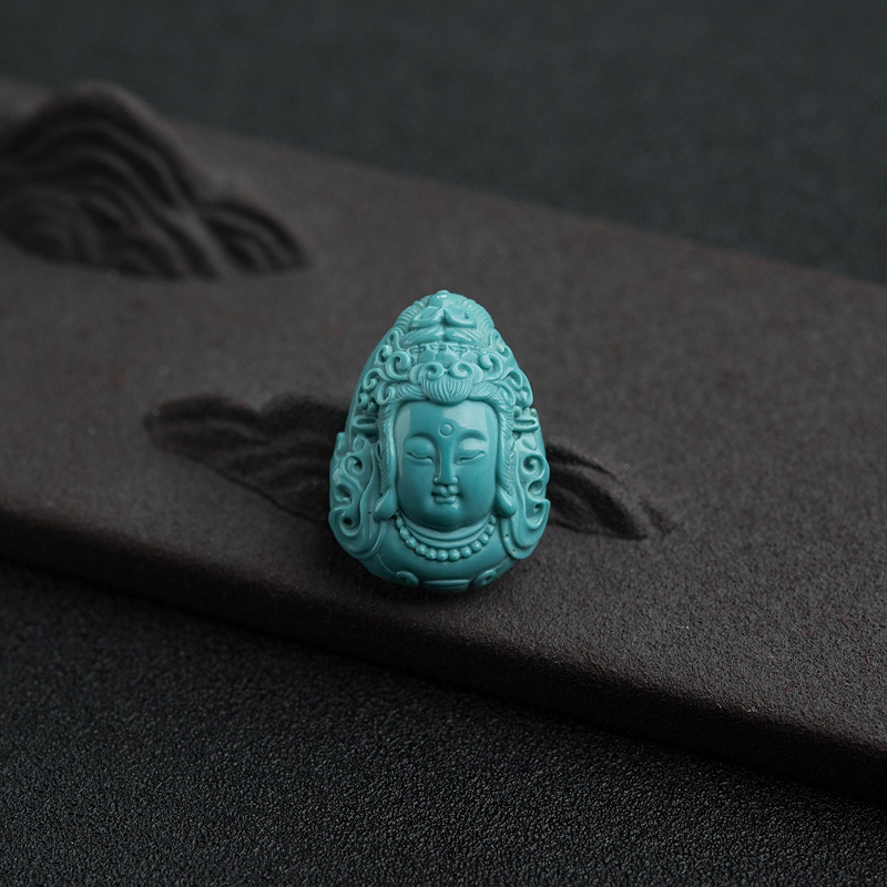 高瓷蓝绿松石观音吊坠-红掌柜