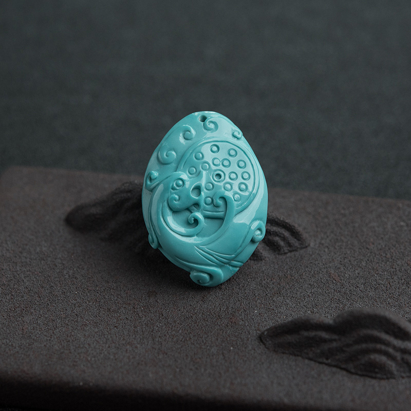 高瓷蓝绿松石仿古龙吊坠-红掌柜