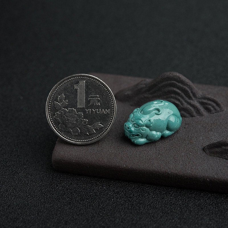 天然蓝绿绿松石貔貅吊坠-红掌柜