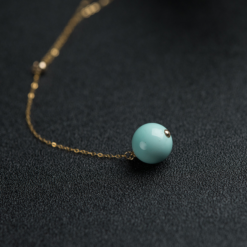 金镶中高瓷铁线绿松石圆珠锁骨链-红掌柜