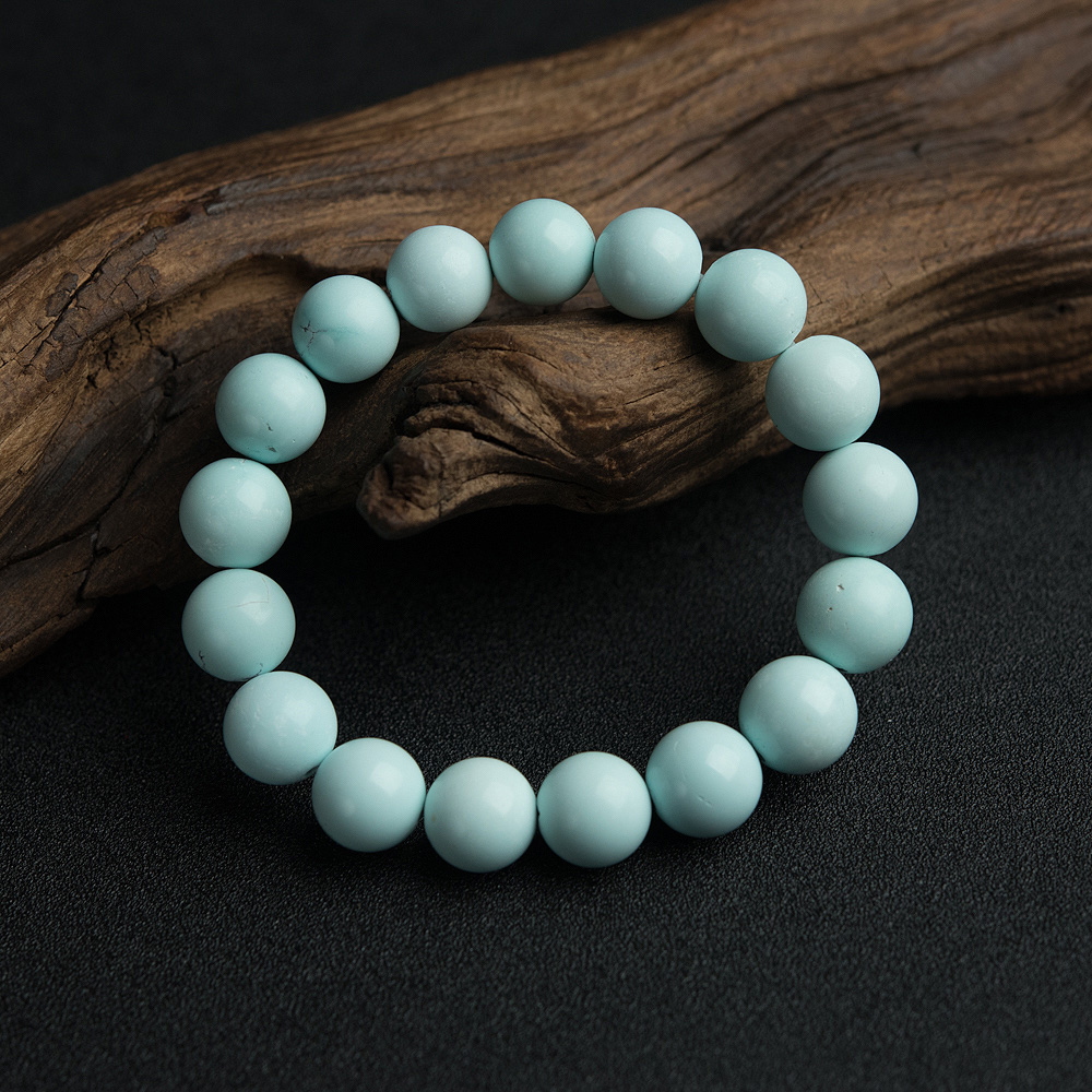 11.5mm中高瓷铁线浅蓝绿松石单圈手串-红掌柜