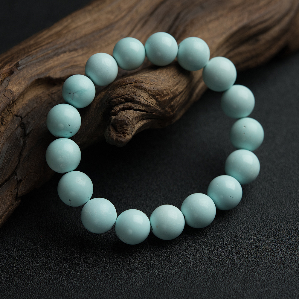 中高瓷铁线浅蓝绿松石单圈手串-红掌柜