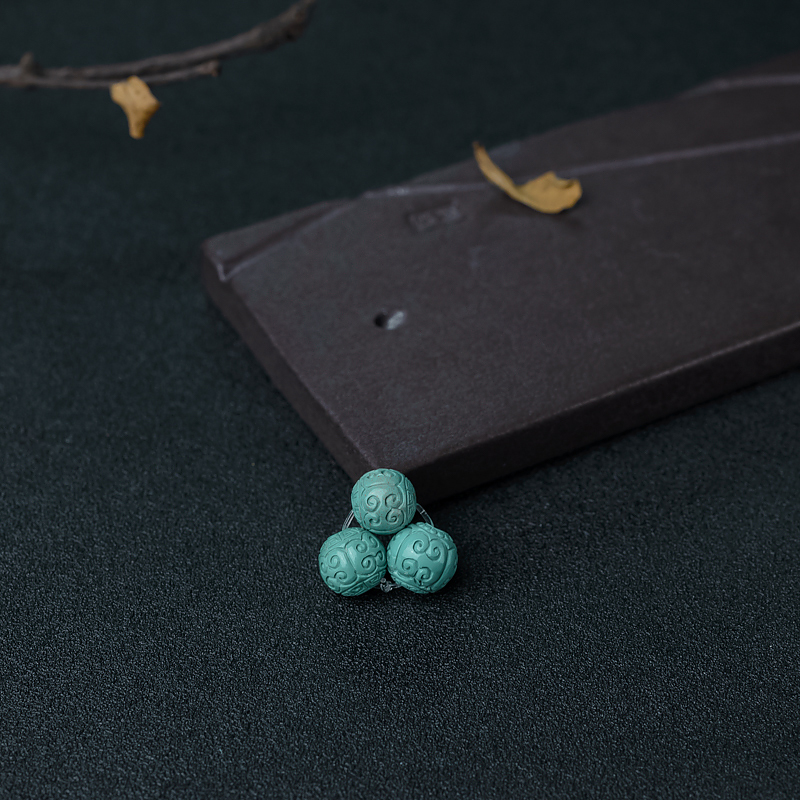 高瓷铁线蓝绿绿松石回纹珠-红掌柜