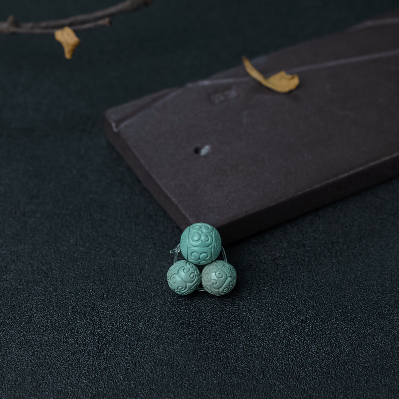 高瓷铁线蓝绿绿松石回纹珠-红掌柜