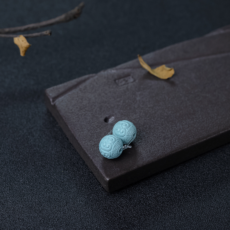 高瓷浅蓝绿松石回纹对珠-红掌柜