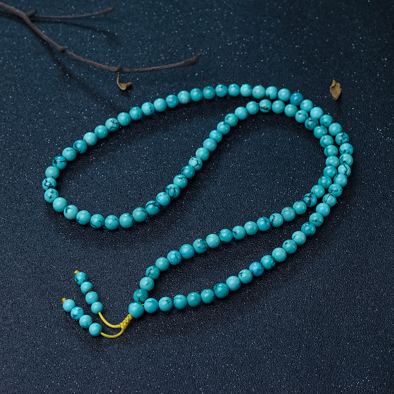 7.5mm高瓷铁线蓝绿松石108佛珠-红掌柜