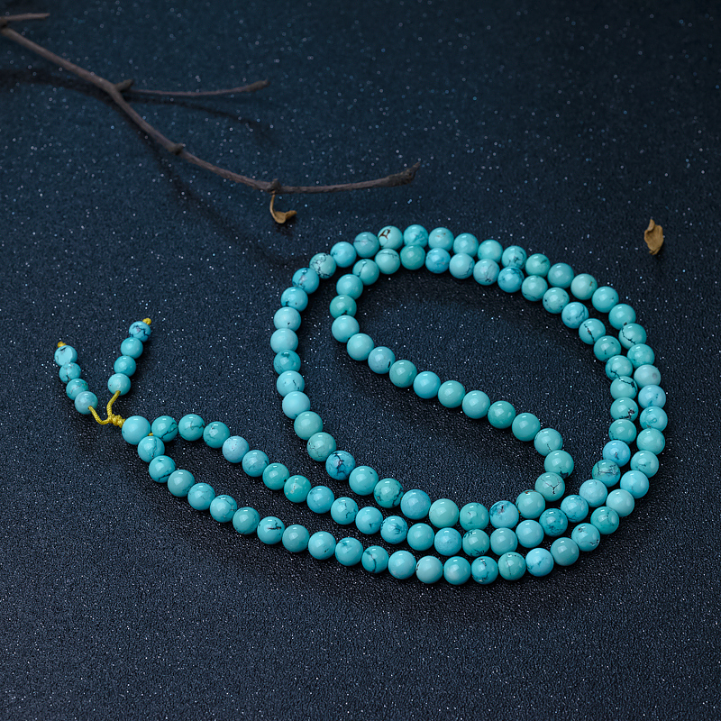 8.5mm高瓷铁线蓝绿松石108佛珠-红掌柜