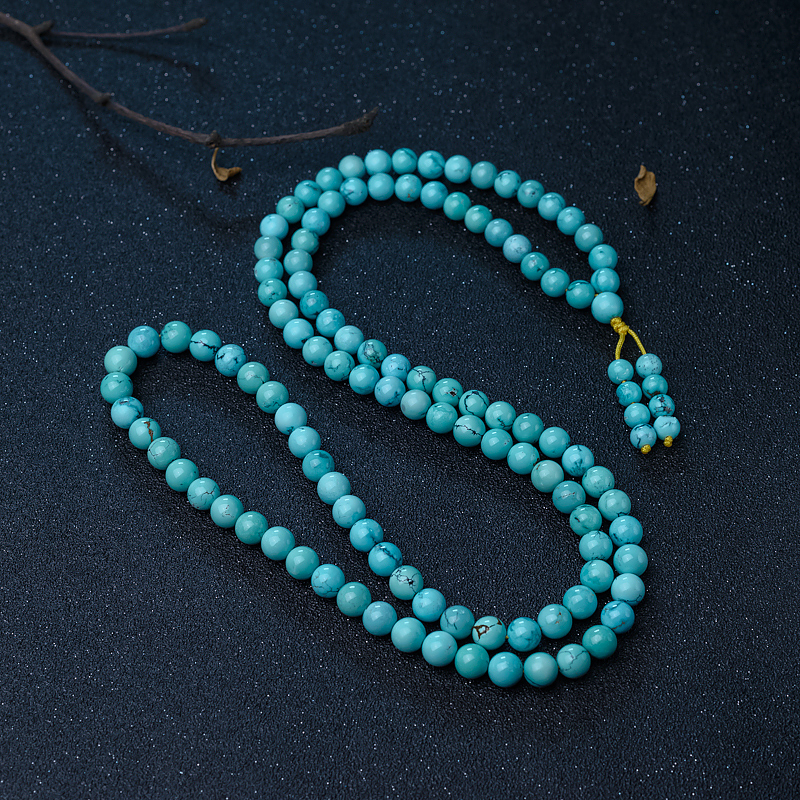 高瓷铁线蓝绿松石108佛珠-红掌柜