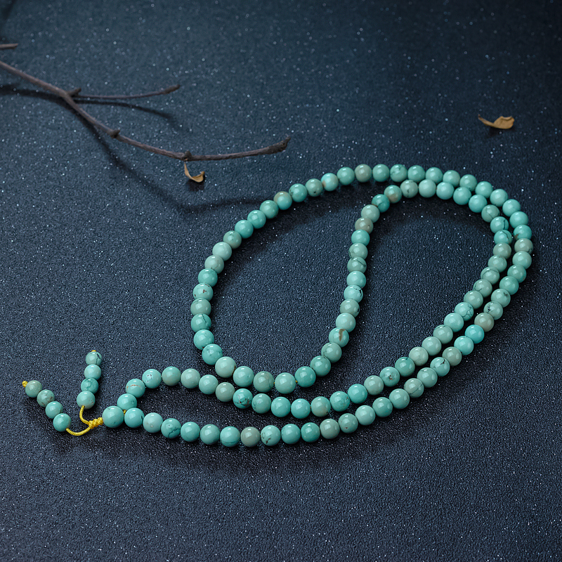 8mm高瓷铁线蓝绿绿松石108佛珠-红掌柜