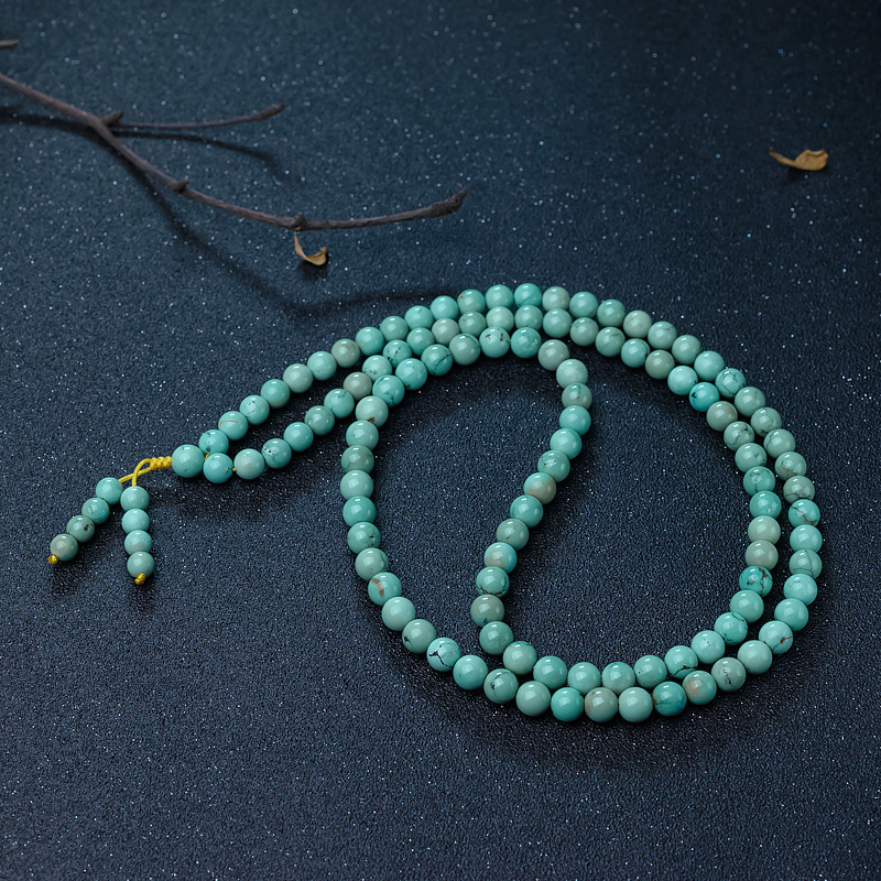 高瓷铁线蓝绿绿松石108佛珠-红掌柜