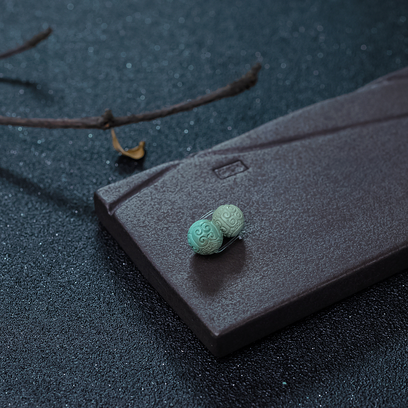 蓝绿绿松石回纹珠套装-红掌柜