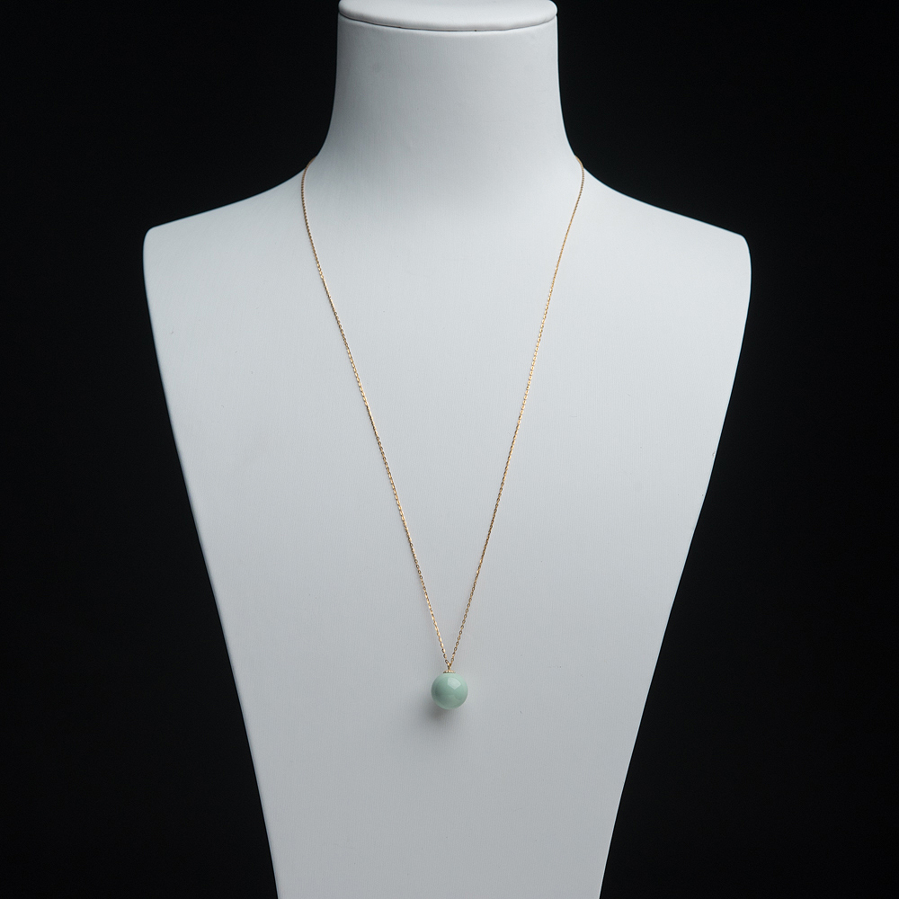 18K金镶高瓷蓝绿绿松石圆珠项链-红掌柜