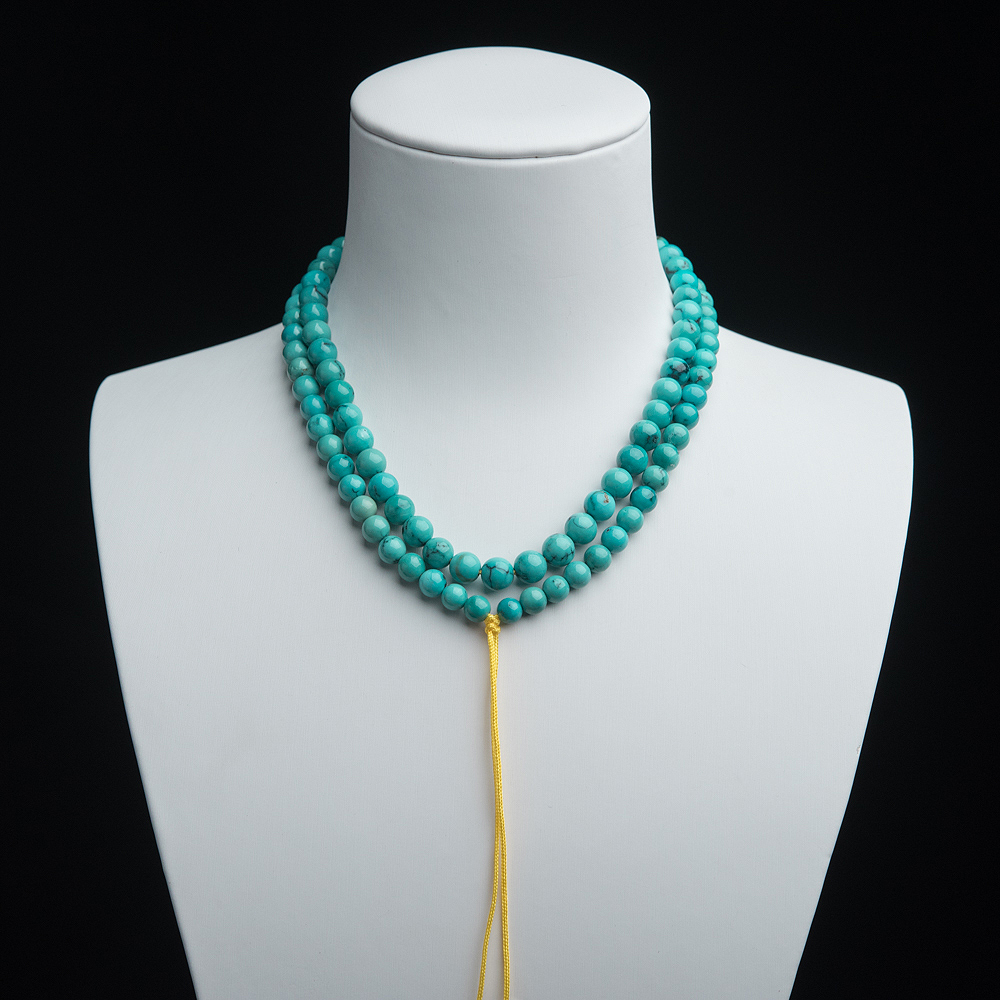 6mm高瓷铁线蔚蓝绿松石108佛珠-红掌柜