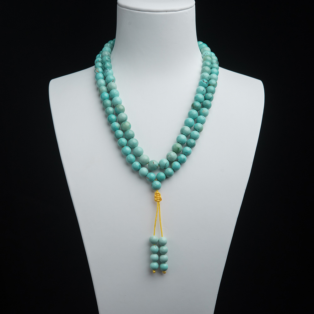 7.5mm高瓷铁线蓝绿绿松石108佛珠-红掌柜