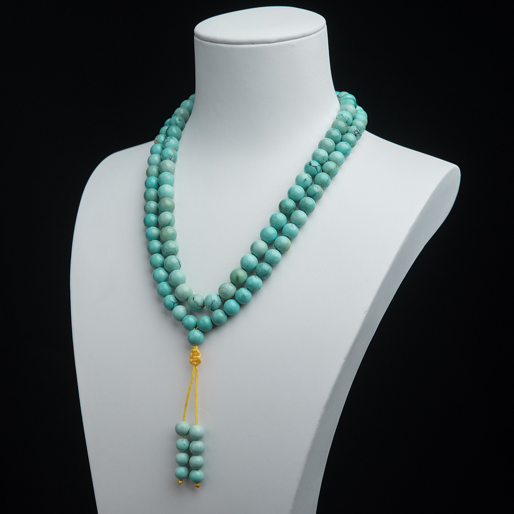 高瓷铁线蓝绿绿松石108佛珠-红掌柜