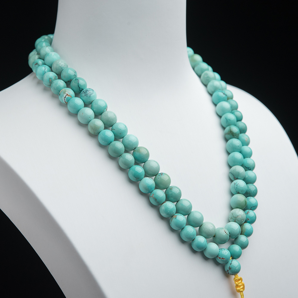 高瓷铁线绿松石108佛珠-红掌柜