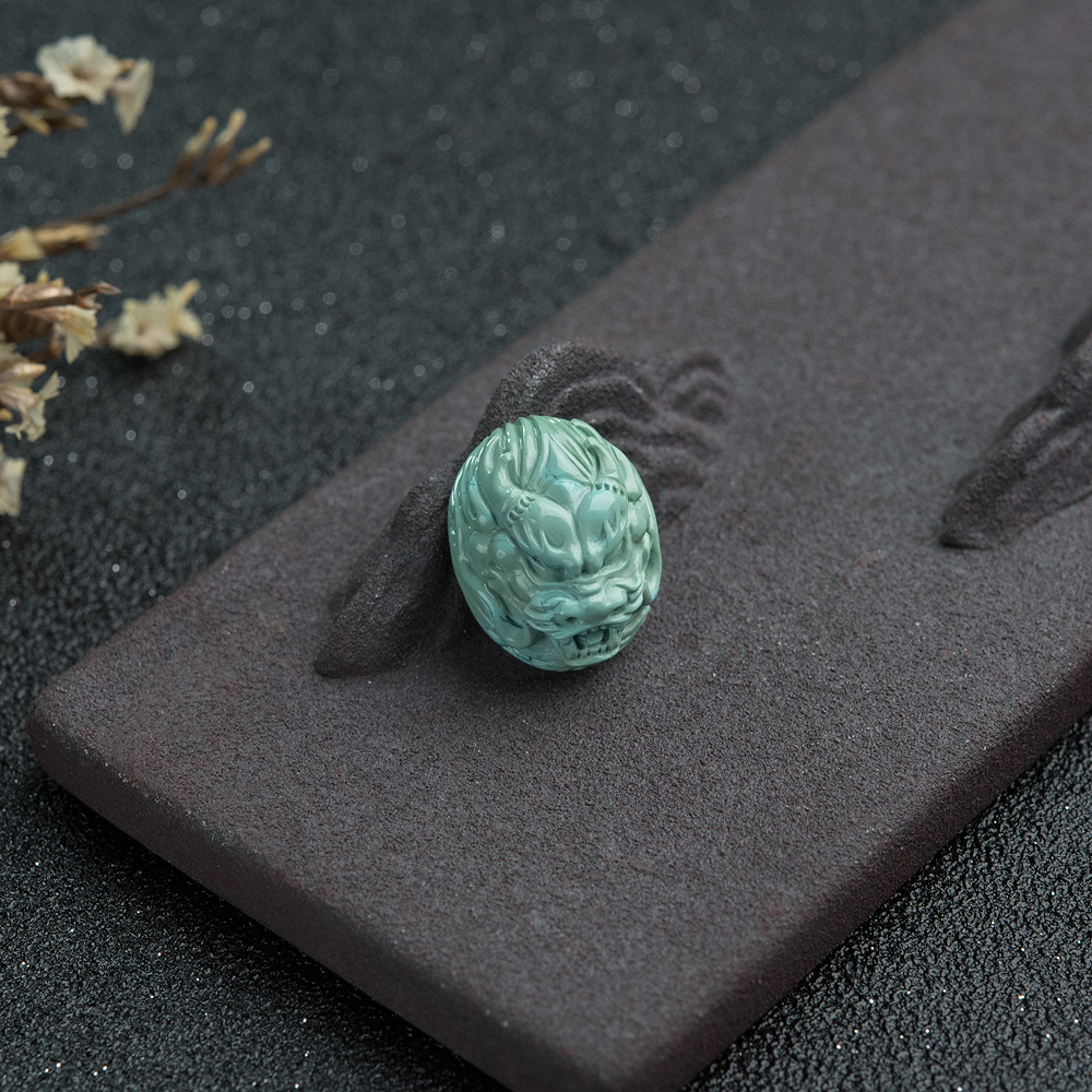 蓝绿绿松石龙头戒面-红掌柜