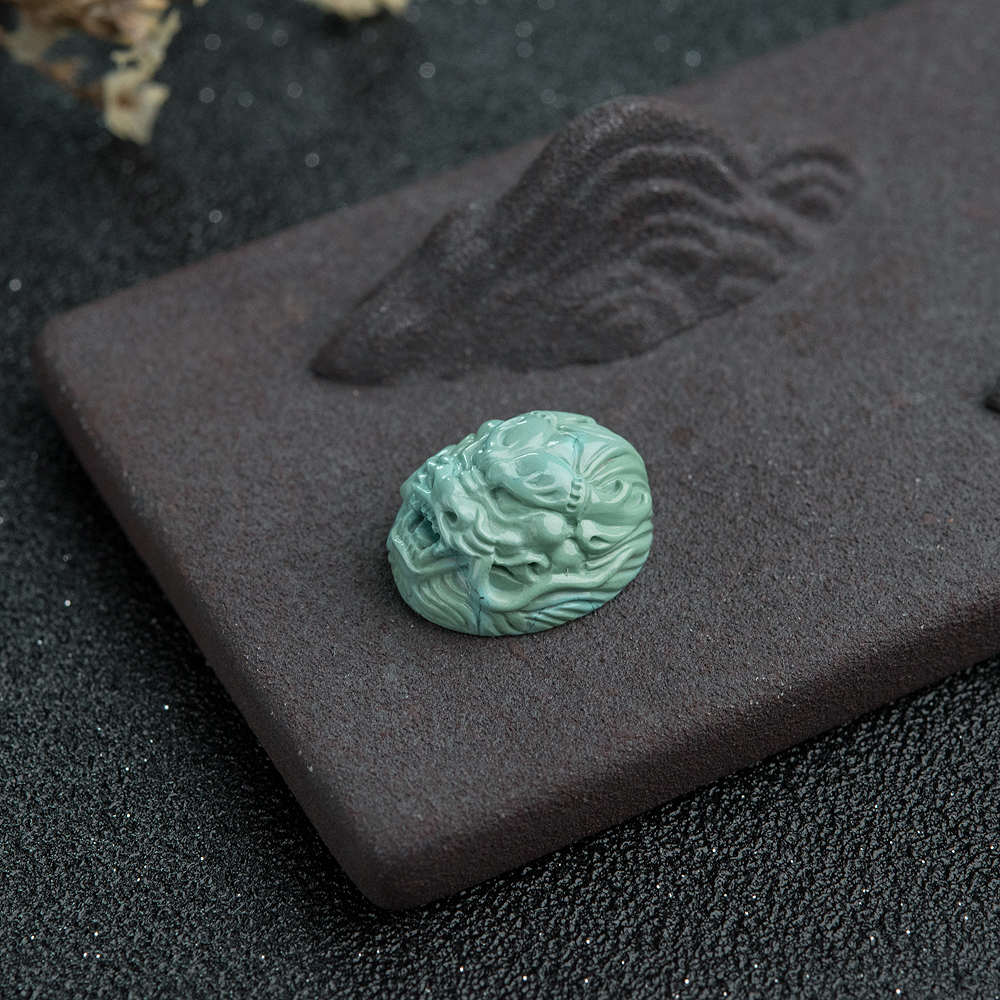 天然绿松石龙头戒面-红掌柜