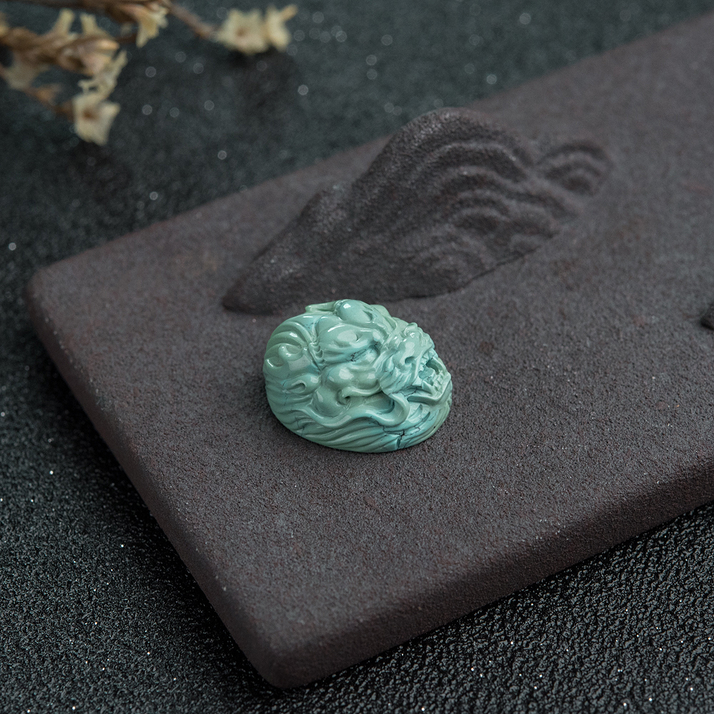 湖北绿松石龙头戒面-红掌柜