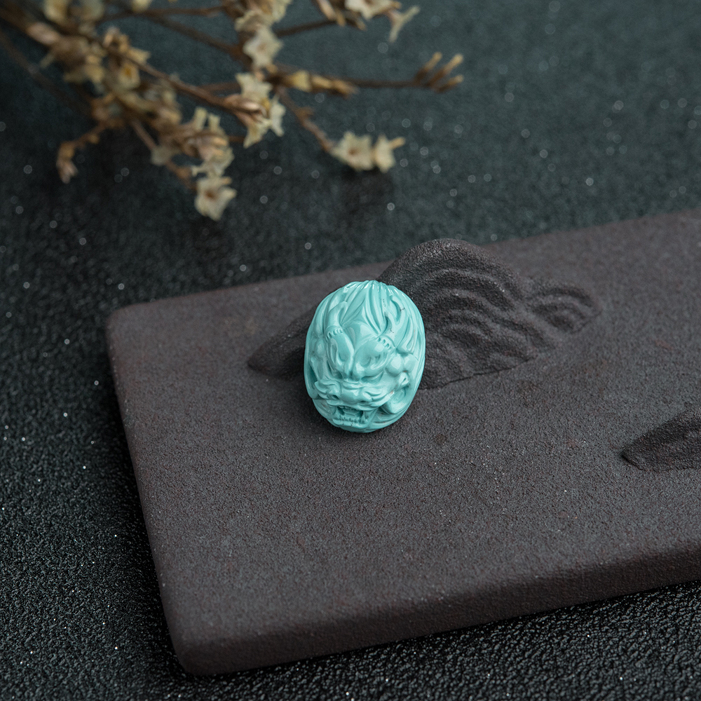 高瓷绿松石龙头戒面-红掌柜