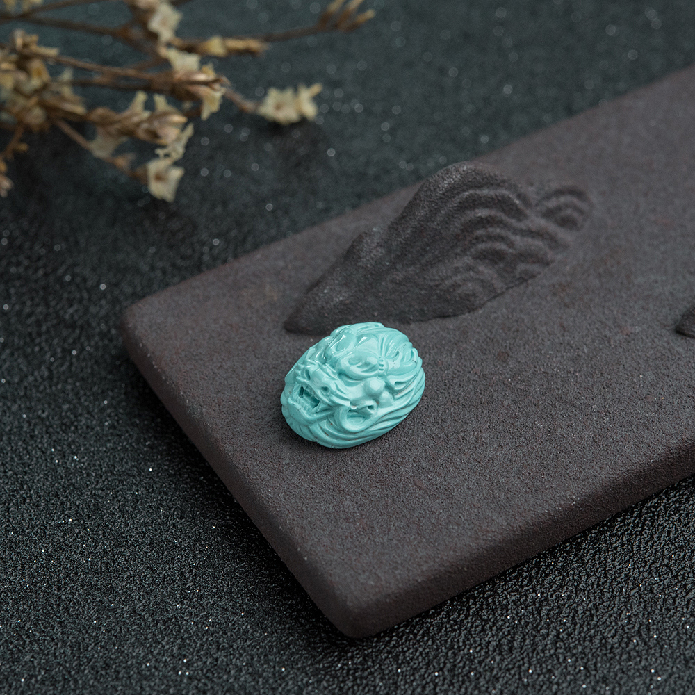 天然绿松石龙头戒面-红掌柜